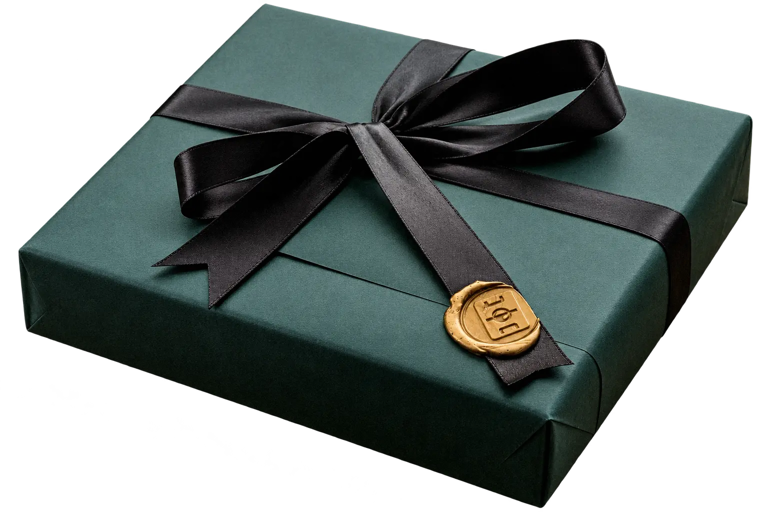 Green TrikotTrader Mystery Box wrapped with a black ribbon and gold wax seal